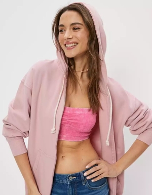 Sweat à Capuche American Eagle AE Oversized Zip-Up Rose Femme | MMG-34564426